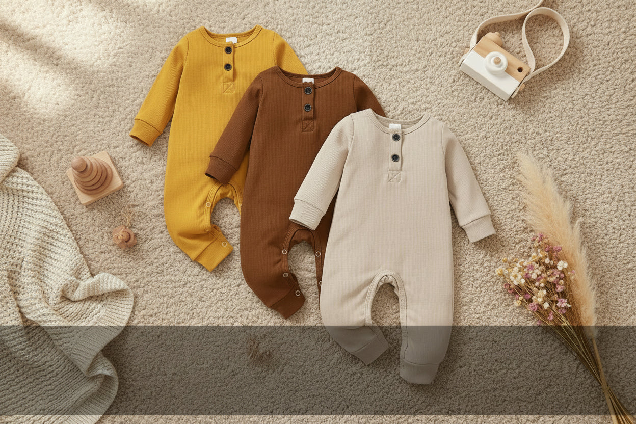 3-pack newborn baby long sleeve ribbed romper set for infant boys and girls