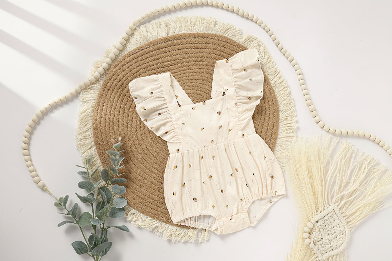 Baby girl honeybee bubble romper for 1st birthday party