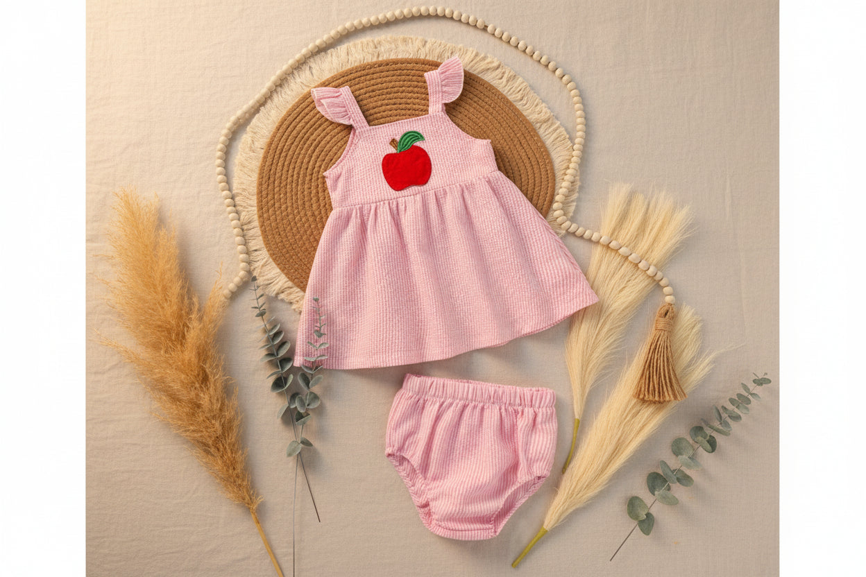 Baby girl back to school outfit with ruffle sleeve applique top and shorts