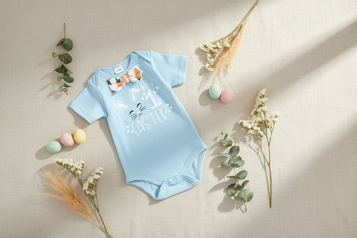 Rabbit print long sleeve jumpsuit with carrot suspender pants