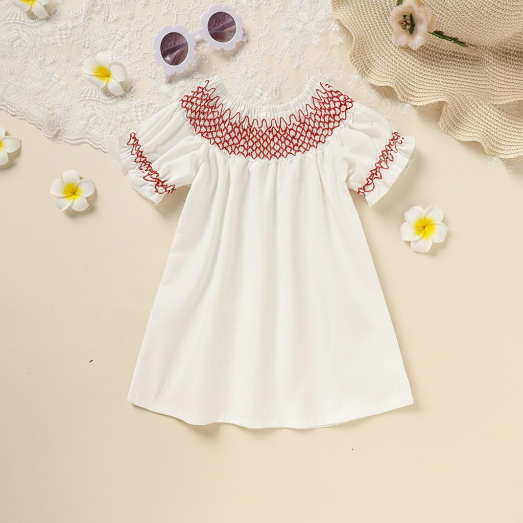 Elegant infant girl holiday dress with lace short sleeves