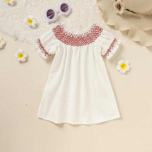 Elegant infant girl holiday dress with lace short sleeves